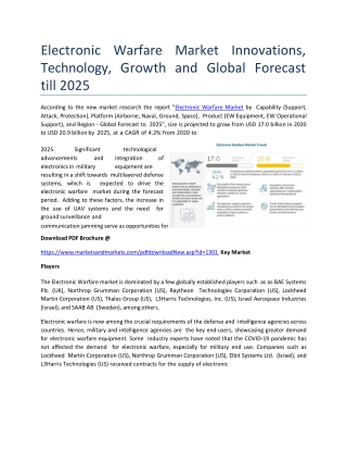 Electronic Warfare Market Innovations, Technology, Growth and Global Forecast till 2025