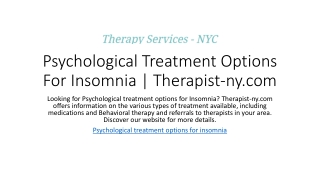 Psychological Treatment Options For Insomnia | Therapist-ny.com