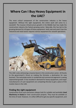 Where Can I Buy Heavy Equipment in the UAE