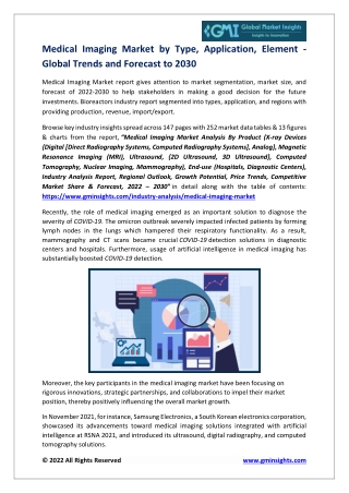 Medical Imaging Market Research Report Analysis and Forecasts to 2030