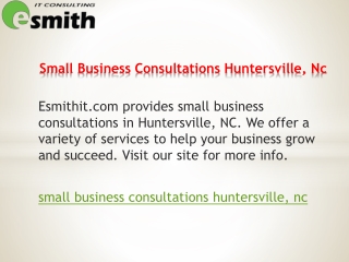 Small Business Consultations Huntersville, Nc  Esmithit.com
