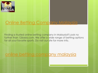 Online Betting Company Malaysia 126asia.com