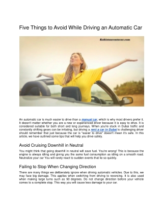 Five Things to Avoid While Driving an Automatic Car