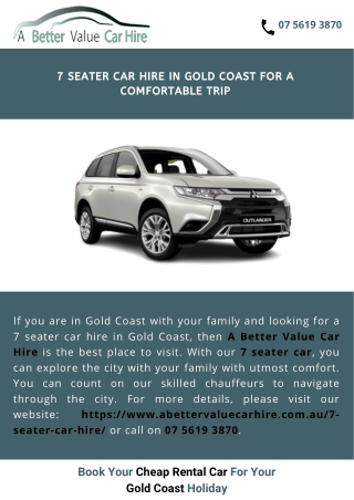 7 seater car hire in Gold Coast for a comfortable trip