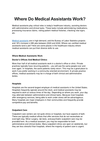 Where Do Medical Assistants Work