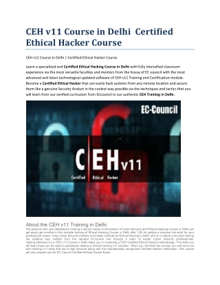 CEH v11 Course in Delhi  Certified Ethical Hacker Course