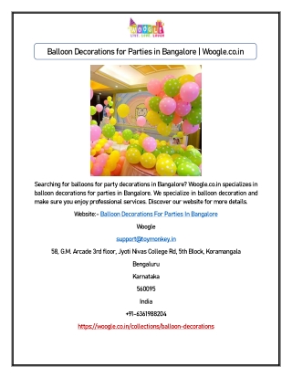 Balloon Decorations for Parties in Bangalore | Woogle.co.in