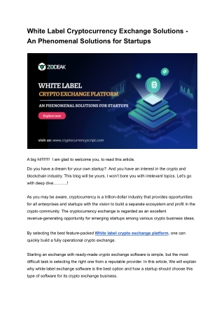 White Label Cryptocurrency Exchange Solutions - An Phenomenal Solutions for Startups