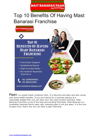 Top 10 Benefits Of Having Mast Banarasi Franchise--