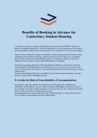 Benefits of Booking in Advance for Canterbury Student Housing