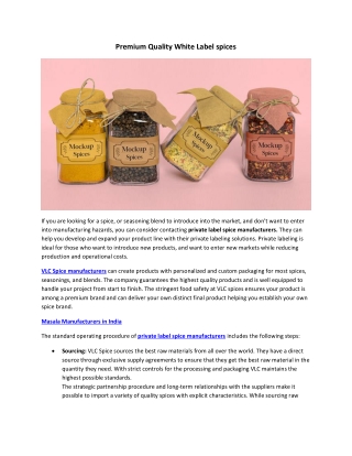 Premium Quality White Label spices - VLC