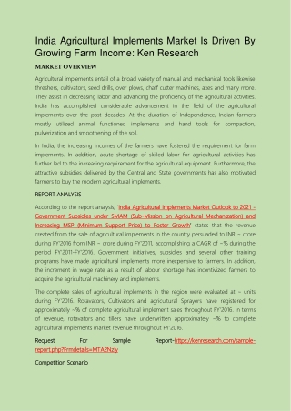 INDIA AGRICULTURAL IMPLEMENTS MARKET IS DRIVEN BY GROWING FARM INCOME