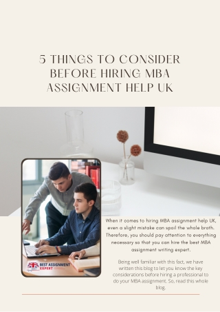 5 Things To Consider Before Hiring MBA Assignment Help UK