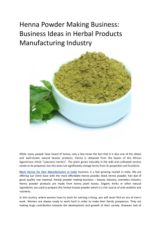 Henna Powder Making Business_ Business Ideas in Herbal Products Manufacturing Industry