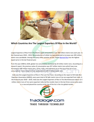Which Countries Are The Largest Exporters Of Rice In the World