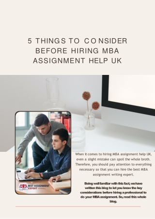 5 Things To Consider Before Hiring MBA Assignment Help UK