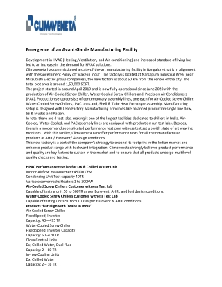 Emergence of an Avant-Garde Manufacturing Facility