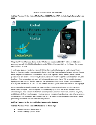Artificial Pancreas Device System Market Analysis, Key Company Profiles, Types,