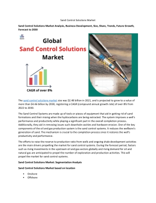 Sand Control Solutions Market 2022 Industrial Chain, Regional Scope, Key Players