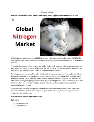 Nitrogen Market Study for 2022 to 2030 Providing Information on Key Players