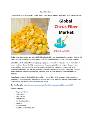 Citrus Fiber Market 2022 Analysis of Key Trends, Industry Dynamics and Future Gr