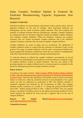 INDIA COMPLEX FERTILIZER MARKET IS FOSTERED BY PREDICTED MANUFACTURING CAPACITY EXPANSION (1)