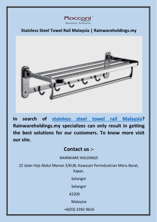 Stainless Steel Towel Rail Malaysia | Rainwareholdings.my