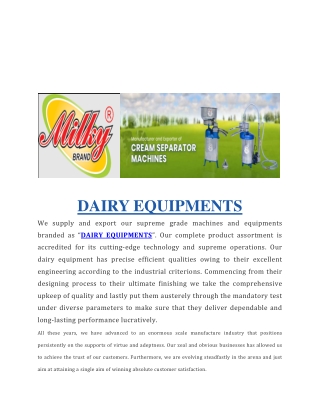 DAIRY EQUIPMENTS