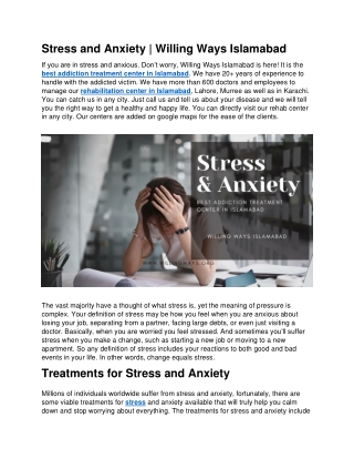 Stress and Anxiety treatment in Islamabad