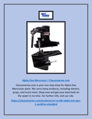 Alpha One Mercruiser | Claussmarine.com