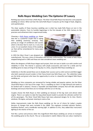 Rolls Royce Wedding Cars The Epitome Of Luxury