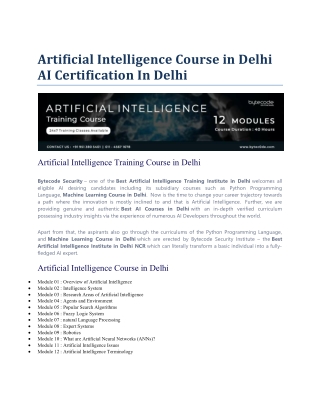 Artificial Intelligence Course in Delhi  AI Certification In Delhi