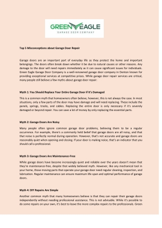Top 5 Misconceptions about Garage Door Repair