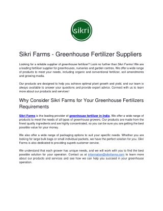 Sikri Farms - Greenhouse Fertilizer Suppliers