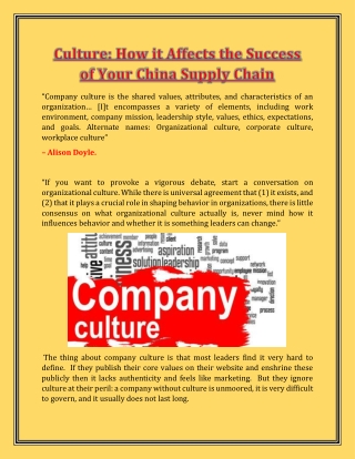 Culture- How it Affects the Success of Your China Supply Chain
