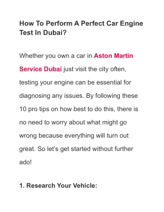 How To Perform A Perfect Car Engine Test In Dubai