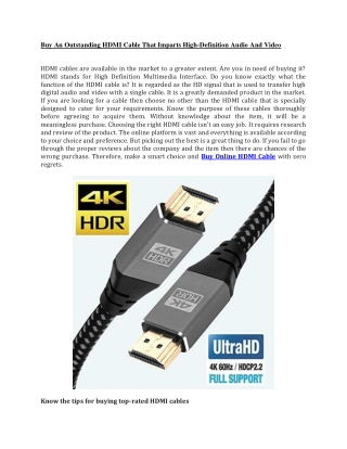 Buy An Outstanding HDMI Cable That Imparts High-Definition Audio And Video