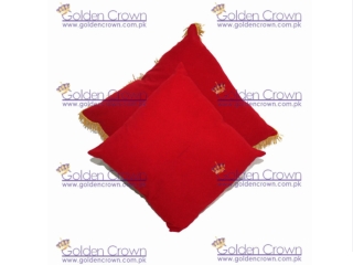 Coussin velours rouge frange bouillon or