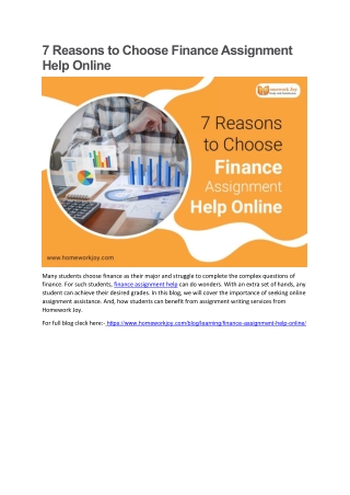7 Reasons to Choose Finance Assignment Help Online