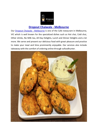 5% off Dropout Chaiwala, Melbourne, VIC