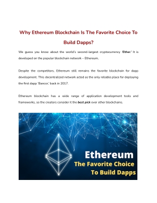 Why Ethereum Blockchain Is The Favorite Choice To Build Dapps?