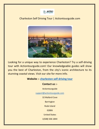 Charleston Self Driving Tour  Actiontourguide