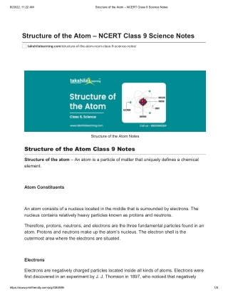 Structure of the Atom – NCERT Class 9 Science Notes