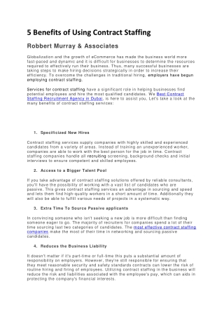 5 Benefits of Using Contract Staffing