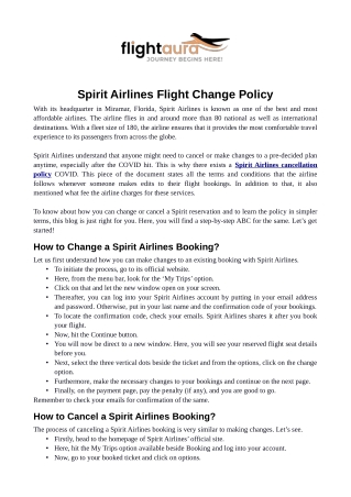 Spirit Airlines Flight Change Policy