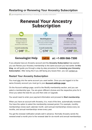 Restarting or Renewing Your Ancestry Subscription