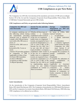 CSR in context of Companies Act, 2013 - Affluence Advisory