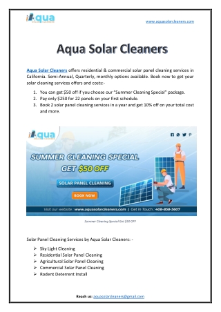 Aqua Solar Panels Cleaning Company California - Book Now