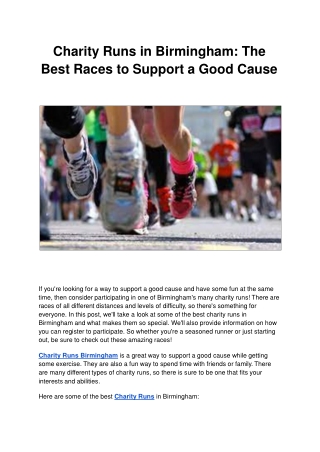 Charity Runs in Birmingham The Best Races to Support a Good Cause.ppt