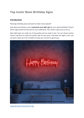 Top Iconic  Neon Birthday Signs